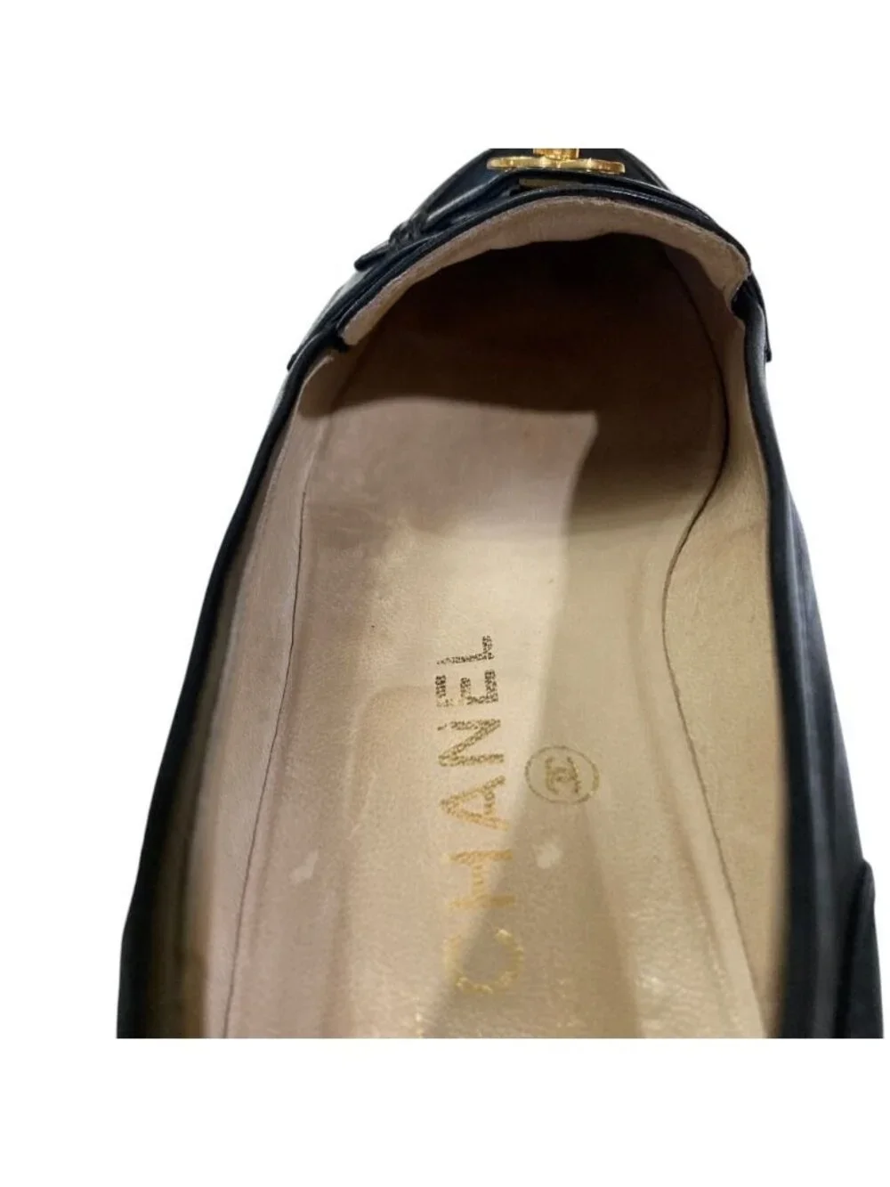Chanel Vintage Turnlock CC Logo Leather Loafers Equivalent Black Second